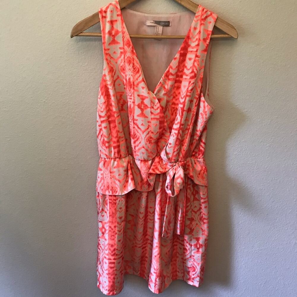 Forever 21 Sleeveless Dress Womens Medium V-neck Orange Tan Short Beachy